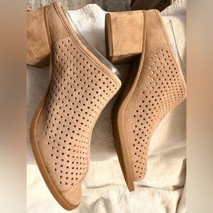 Koolaburra Perforated Suede Block Heel Mules - Camel